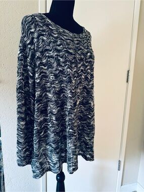 Women’s Sweater, 1X, Attitudes by Renee Black White & Tan